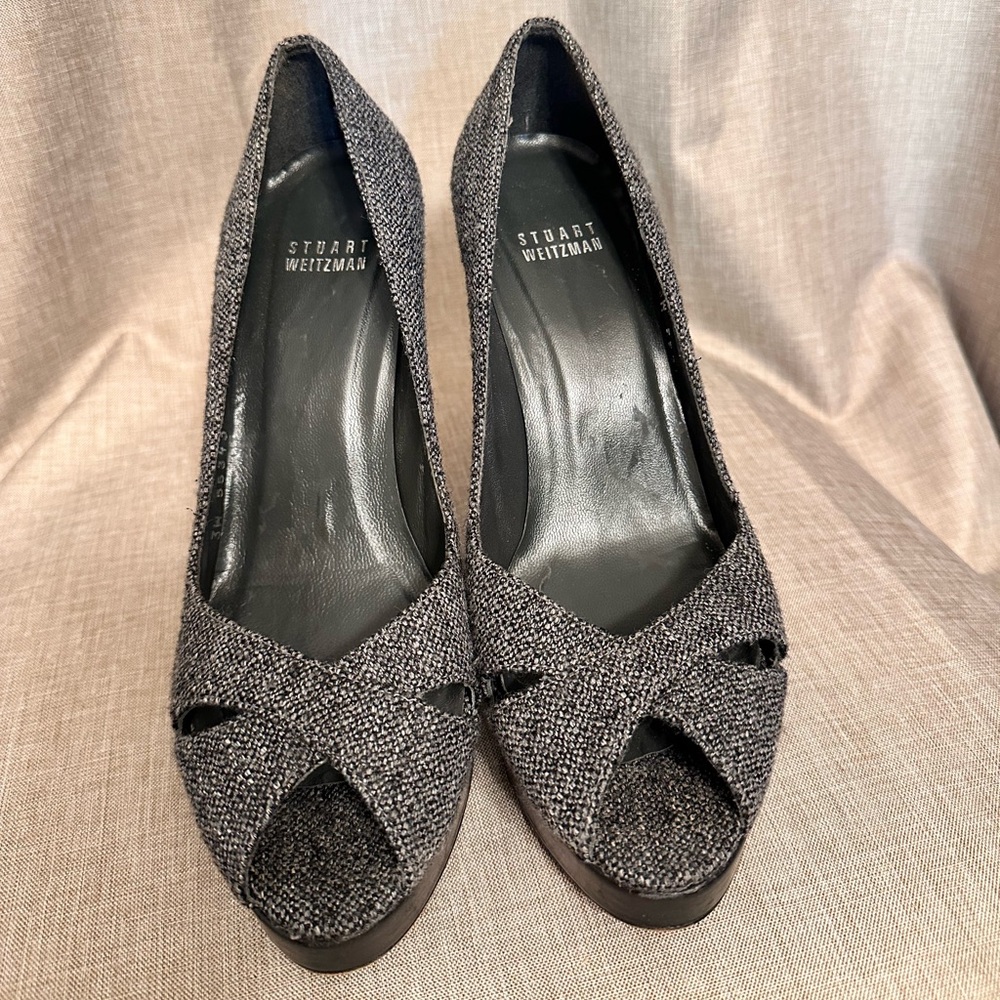 Stuart Weitzman Gray Peep Toe Heels
